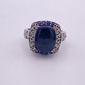 Vivianite and Sapphire Ring, 925 Sterling Silver, Size 8